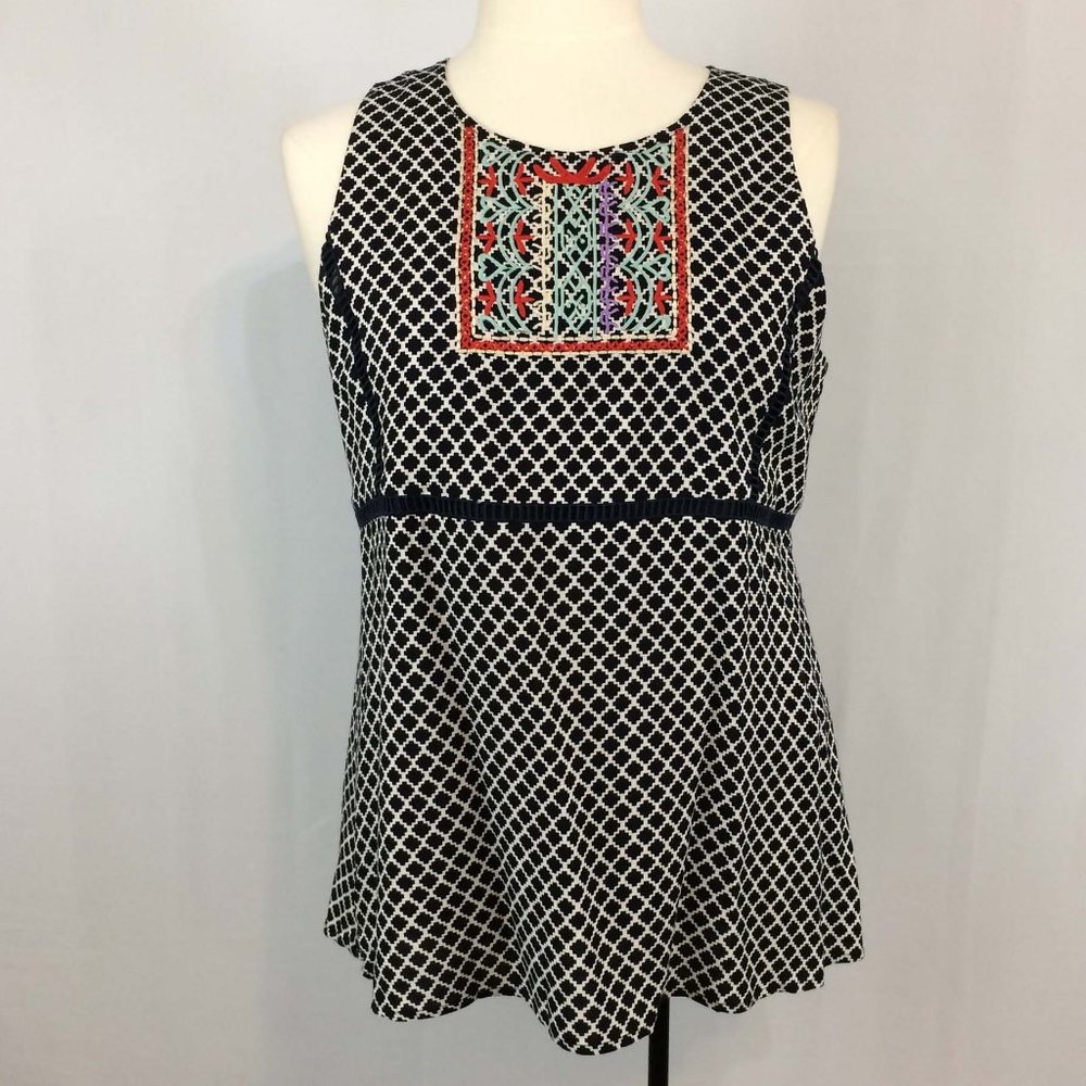THML Black White Sleeveless Bib Top Embroidery M
